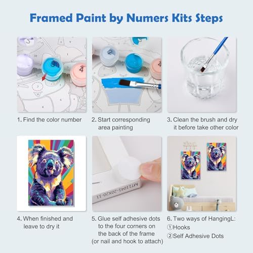 MOGTAA Koala Paint by Numbers Kit for Adults Beginners with Frame, Animal Adult Paint by Number Kits on Canvas with Easel, Easy DIY Oil Painting Kits for Home Decor, 8x12in - Image 6