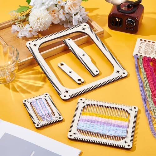 NBEADS 5 Pcs Weaving Loom Kit, Rectangle Weaving Loom Kit with Weaving Comb and Weaving Tools Wooden Multi-Craft Weaving Loom for Beginners and Weaving Enthusiasts - Image 4