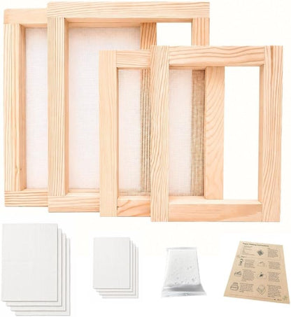 Hand Papermaking Paper Making Screen Kit with Pine Wood Mould and Deckle Set, Couching Cloth, Sponge, Dried Flower Petals & Instructions for DIY Handmade Paper (A5 + A6) by Paperry