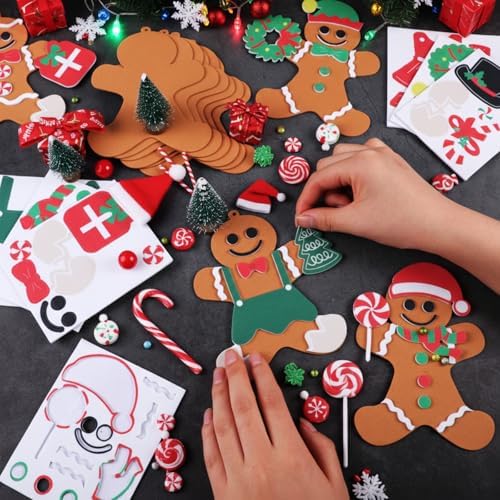 Remagr 24 Pcs Felt Gingerbread Man Craft Kit Christmas DIY Ornament - Image 4