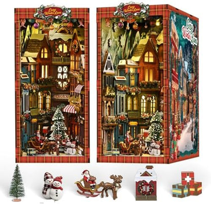DIY Miniature House Kit, Mini House Building Kit, DIY Book Nook Kit, Tiny Model House for Adults to Build, Beginner 3D Wooden Book Nook, for Family Friends (Christmas Corner) by JCSY