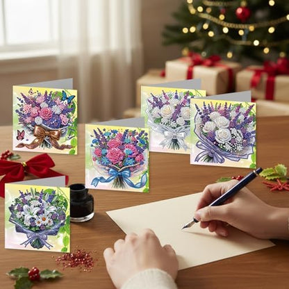 jinglinhh 12pcs Lavender Rose Lily Bouquet Diamond Art Painting Greeting Cards with Envelopes, DIY Card Making Kits for Adults, Diamond Art Christmas Cards for Birthday Holiday Postcards Craft Gifts - Image 3