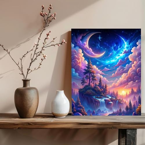 xcemhil Paint by Number Kit for Adults, Paint by Numbers Landscape, Starry Waterfall Paint by Numbers Kit for Adults Beginner for Gift Home Wall Decor 16x20 inch - Image 3