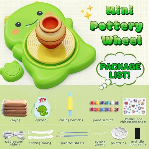 Pottery Wheel for Kids with Foot Pedal, Cute Dinosaur Kids pottery Kit - Image 2