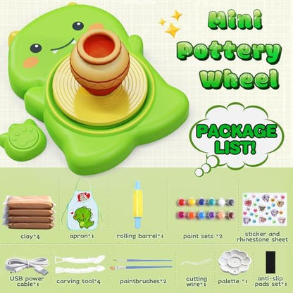 Pottery Wheel for Kids with Foot Pedal, Cute Dinosaur Kids pottery Kit - Image 2