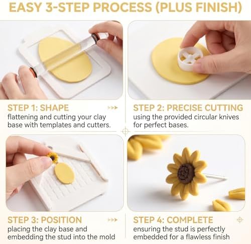 Stud Post Embedding Polymer Clay Tools for Clay Jewelry Tool for Polymer Clay,Clay Earring Making Kit,Earring Post Embedder Tool(S/M/L Sizes,Color:White) - Image 4