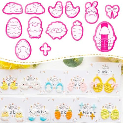 Easter Polymer Clay Cutters Set - 13pcs Sharp & Durable Bunny, Chick, Egg & Basket Shapes for DIY Earring Jewelry Making, Soft Clay Crafts & Spring Holiday Supplies by Unknown