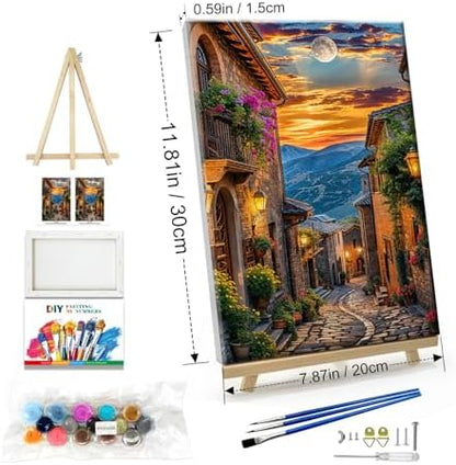 JOOZ Paint by Numbers Kit for Adults Landscape Paint by Number with Frame Town Street Paint by Number with Easel Moon Oil Painting Kits for Gift Home Wall Decor 7.87x11.81 Inch - Image 5