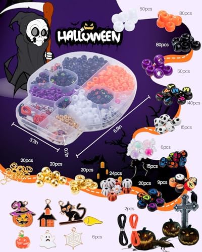 Taybonds Halloween Beads for Bracelet Jewelry Making Kit, Skull Polymer Clay Beads Pony Beads, Halloween Beads Charm for DIY Necklace Earrings, Gifts for Party - Image 2
