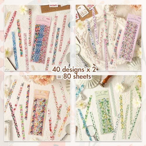 80 Pcs Vintage Botanical PET Flower Stickers Pack, Long Strip Transparent Floral & Green Leaf Borders for Scrapbooking, Aesthetic Nature Journaling Supplies for Card Making, DIY Crafts, Planner - Image 5