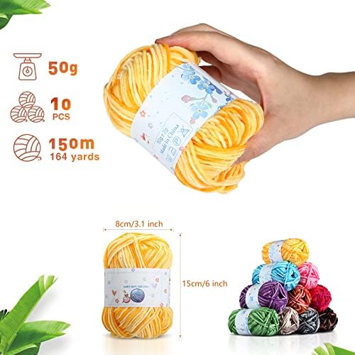 Yinsun 10pcs Variegated Yarn for Crocheting with Storage Bag - 10x50g - Image 2