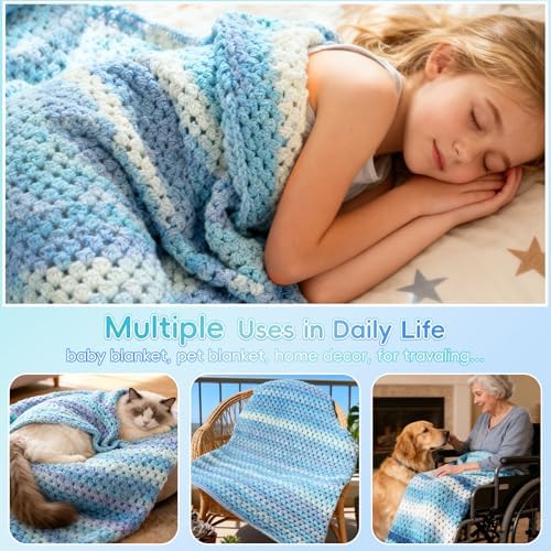 Aeelike Crochet Blanket Kit for Beginners, Easy Crochet Kits, Blue Gradient - Image 5