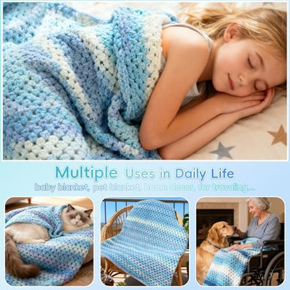 Aeelike Crochet Blanket Kit for Beginners, Easy Crochet Kits, Blue Gradient - Image 5