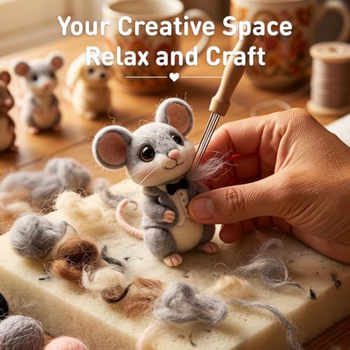 DIY Needle Felting Kit Cute Gentleman Mouse in Tuxedo – Needle Felting Starter Kit with Fiber Roving, Needles, Felting Pad & Instructions | Felted Character Animal Kit for Beginners Adults - Image 7
