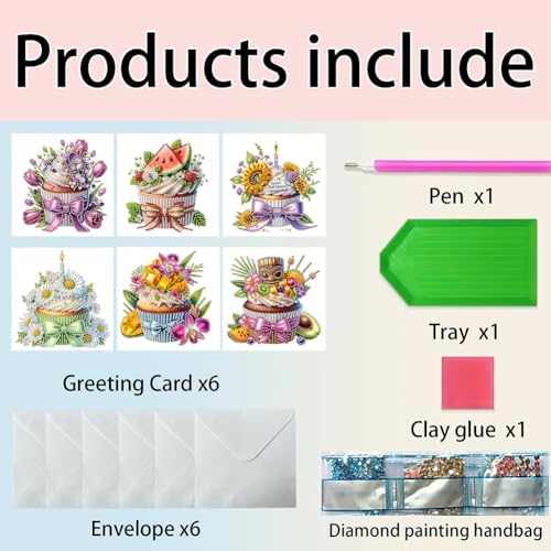 jinglinhh 6pcs Tulip Sunflower Cupcake Flower Diamond Art Painting Greeting Cards with Envelopes, DIY Card Making Kits for Adults, Diamond Art Postcards Christmas Cards Craft Gifts - Image 3