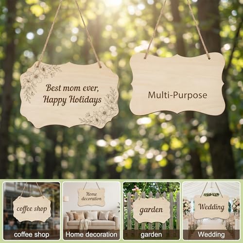 40 Pcs Unfinished Hanging Wood Sign with Rope - 4 Styles Blank Rectangle & Oval Wooden Plaques for DIY Crafts, Painting, Door & Wall Art Decor, 8.66 x 5.79 Inches - Image 7
