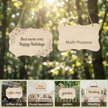 40 Pcs Unfinished Hanging Wood Sign with Rope - 4 Styles Blank Rectangle & Oval Wooden Plaques for DIY Crafts, Painting, Door & Wall Art Decor, 8.66 x 5.79 Inches - Image 7