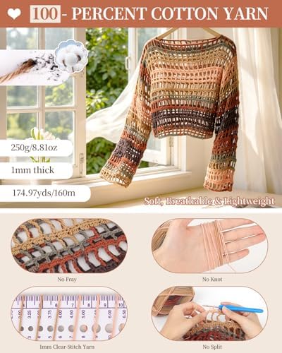 Aeelike Crochet Kit for Adults,Women Beach Crochet Top,Brown Cotton Yarn - Image 2