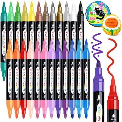 TBC The Best Crafts Acrylic Paint Markers, 24 Colors Dual Tip Pen by TBCTheBestCrafts