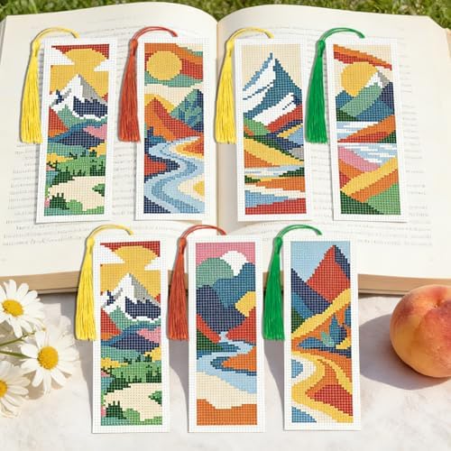 INFUNLY Mountain Cross Stitch Bookmark Kit 10x7.7 Nature Scenery Needlework Bookmark Set River Mountains Cross Stitch Bookmarks Kit DIY Sunset Embroidery Bookmarks Kit for Book Lovers Craft Gift - Image 6