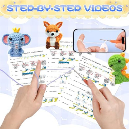 OLHKYN 6Pcs Crochet Kit for Beginners, 2026 DIY Craft for Adults, Great Gift for Crochet Lovers, Crocheting Animal Kits with Step by Step Videos,Yarn,Crochet Hook,Birthday Holiday Gift - Image 2
