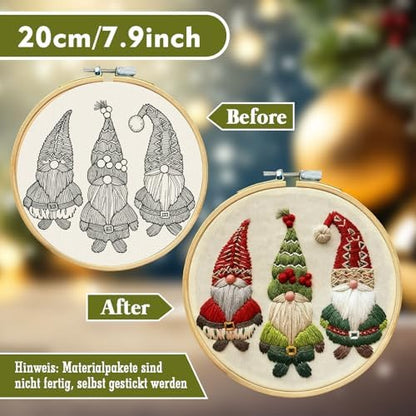 RUIQLXHANG Christmas Embroidery Kit - Christmas Gnomes Embroidery Kits for Beginners with Pattern, Cotton Threads, Needles, Instruction, 20cm Hoop, Gift for Mom, Grandma - Image 2
