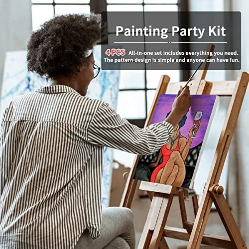 VOCHIC 4 Pack Canvas Painting Kit Pre Drawn Canvas for Painting for Adults Party Kits Paint and Sip Party Supplies 8x10 in 8 Acrylic Colors,3 Brush,1 Pallet Chic Girl Art Set - Image 3