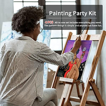 VOCHIC 4 Pack Canvas Painting Kit Pre Drawn Canvas for Painting for Adults Party Kits Paint and Sip Party Supplies 8x10 in 8 Acrylic Colors,3 Brush,1 Pallet Chic Girl Art Set - Image 3