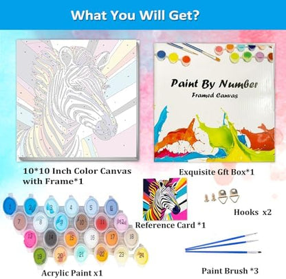 Artunion Framed Paint by Numbers Kit for Adults Beginners & Kids Ages 8-12,Colorful Zebra Paint by Number with Frame,Animal Paint by Numbers Kit on Canvas 10 * 10 Inch Without Easel - Image 3