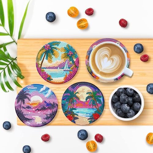 EWJRNSF 6 PCS Ocean Beach Diamond Art Coasters Kit with Holder for Adults - Image 4