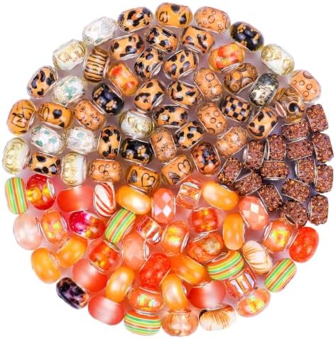 Aipridy Large Hole European Beads, Craft Supplies Kit，Assorted Mixed Color Lampwork Spacer Beads for DIY Bracelet Jewelry Making (100, Orange) by AIPRIDY