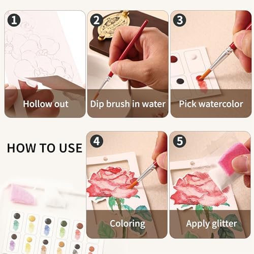 Watercolor Bookmarks to Paint for Adults & Beginners, 10PCS DIY Painting Bookmarks with Hollow Animal Designs, Paint Set, Pen & Glitter, Stress Relief Art Craft Kit, Gift for Book Lovers, Readers - Image 6