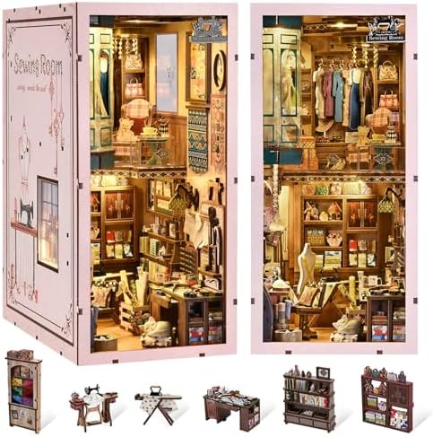 fifijoy Sewing Room Book Nook Kit - DIY Miniature Dollhouse for Adults and Teens, Booknook Tiny House Bookshelf Decor 3D Wooden Puzzle with LED Light, Gift for Family and Friends by fifijoy
