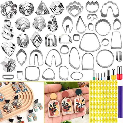 PTFJZ Polymer Clay Cutters for Earring Making 76pcs Clay Tools Set 67 Shapes Stainless Steel Clay Cutters with 8 Circle Shape Cutters 1 Letter Stamp by PTFJZ