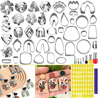 PTFJZ Polymer Clay Cutters for Earring Making 76pcs Clay Tools Set 67 Shapes Stainless Steel Clay Cutters with 8 Circle Shape Cutters 1 Letter Stamp by PTFJZ