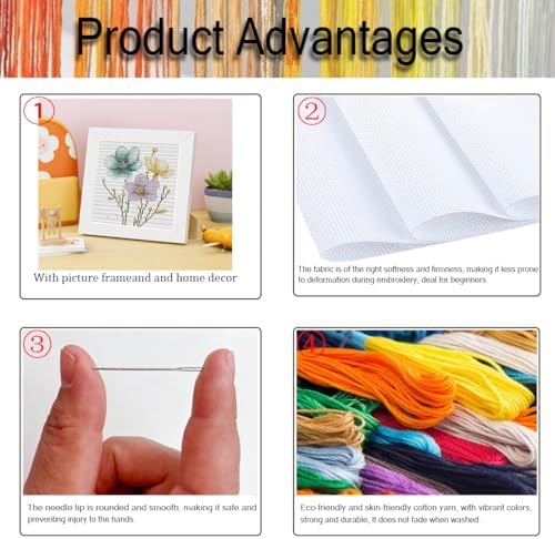 Tiwabb Flowers Stamped Cross Stitch Kits for Adults Beginners with Frame - Image 4