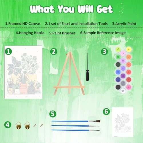 MAXBYE Green Plant Paint by Numbers Kit for Adults with Frame and Wooden Easel, Easy Painting Numbers Art Kits with Frame on Canvas, DIY Acrylic Painting Kit for Gift Home Wall Garden Decor 10×14 in - Image 6