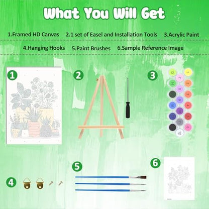 MAXBYE Green Plant Paint by Numbers Kit for Adults with Frame and Wooden Easel, Easy Painting Numbers Art Kits with Frame on Canvas, DIY Acrylic Painting Kit for Gift Home Wall Garden Decor 10×14 in - Image 6