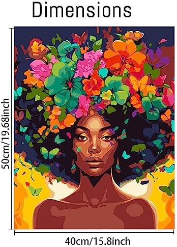 Clendo DIY African Woman Paint by Numbers for Adults Canvas, Flowers and Girl Paint by Number Kits on Canvas - Frameless Oil Painting Kits Arts and Crafts for Home Decor Present 16x20 inch - Image 2