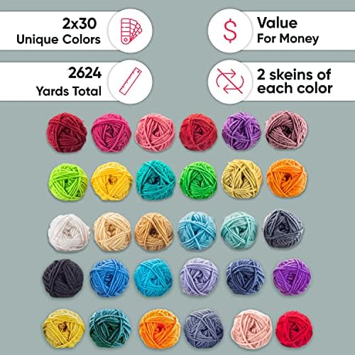 CRAFTISS 60 of 20g/0.7Oz Acrylic Yarn Mini Skeins - 2600 Yards of Soft Yarn for Crocheting and Knitting Craft Project, Assorted Starter Crochet Bulk Kit for Adults and Kids - Image 5
