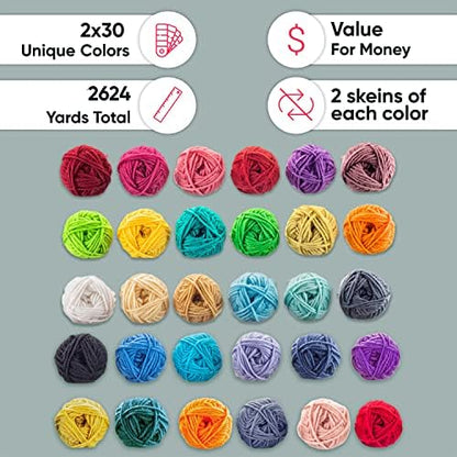 CRAFTISS 60 of 20g/0.7Oz Acrylic Yarn Mini Skeins - 2600 Yards of Soft Yarn for Crocheting and Knitting Craft Project, Assorted Starter Crochet Bulk Kit for Adults and Kids - Image 5