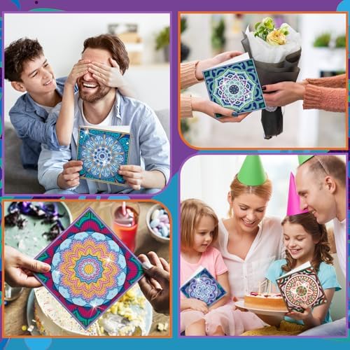 Saillong 12 Pack Mandala Diamond Painting Greeting Card Kits DIY Diamond Art Cards with Envelopes Flower 5D Rhinestones Painting Kits for Adults DIY Crafts Family Friend Birthday Gifts - Image 5