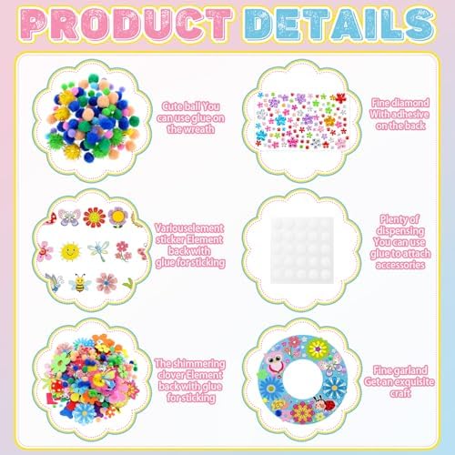 Wavwavw 472 Pcs Spring DIY Craft Kits Spring Wreath Summer Craft Kit Wreath Arts Decorations with Tulips Butterflies Bees Felt Stickers for Party Indoor Outdoor Home Decor - Image 5