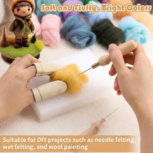 DF DUALFERV Needle Felting Kit with 40 Colors of Premium Felting Wool - Fluffy, Textured Wool Roving with Strong Plasticity for Felted Animal - Image 4