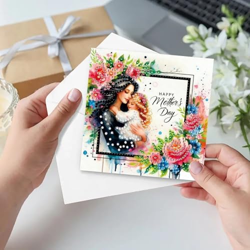 6Pcs Folding Greeting Card Diamond Art Painting Thank You Blessing Cards with White Envelope Rhinestones Painted Making Kits for Adults DIY Craft Holiday Gift-Mother02 - Image 6