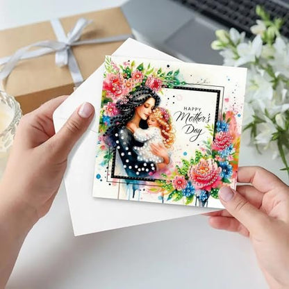6Pcs Folding Greeting Card Diamond Art Painting Thank You Blessing Cards with White Envelope Rhinestones Painted Making Kits for Adults DIY Craft Holiday Gift-Mother02 - Image 6