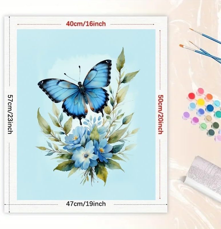Nature Paint by Numbers Kit for Adults - DIY Blue Butterfly with Floral Bouquet Painting on Canvas 16x20 Inches, Acrylic Paint Set, Suitable for Beginners, Botanical Art for Home Decoration or Gifts - Image 2