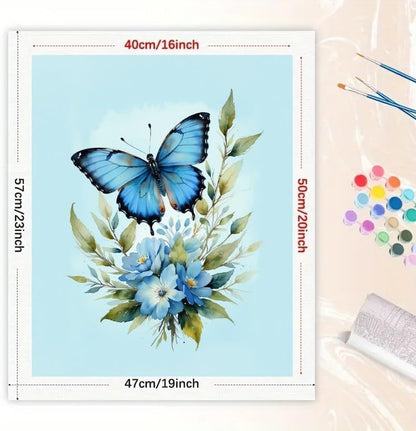 Nature Paint by Numbers Kit for Adults - DIY Blue Butterfly with Floral Bouquet Painting on Canvas 16x20 Inches, Acrylic Paint Set, Suitable for Beginners, Botanical Art for Home Decoration or Gifts - Image 2
