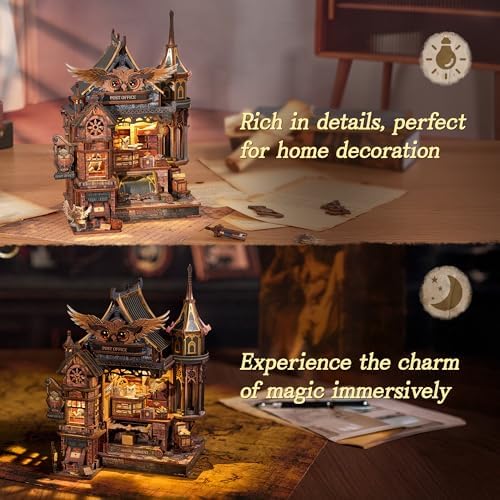 FUNPOLA LED 3D Wood Puzzle Owl Post Office, Dynamic Model with Mechanical Gears, DIY Miniature Kit with Music and LED Lights, Home Décor Gift for Adults - Image 6