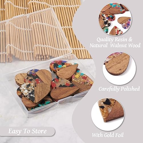 FASHEWELRY 16pc Heart Resin Wood Earrings & Charms - Gold Foil Wooden Earring Blanks & Findings for Jewelry Making - Image 5
